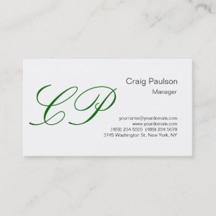 Carte de visite de Monogramme vert blanc tendance