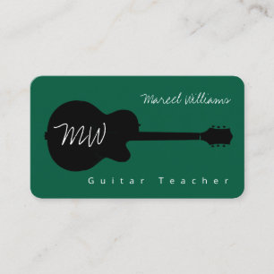 Carte de visite de musicien vert avec guitare noir