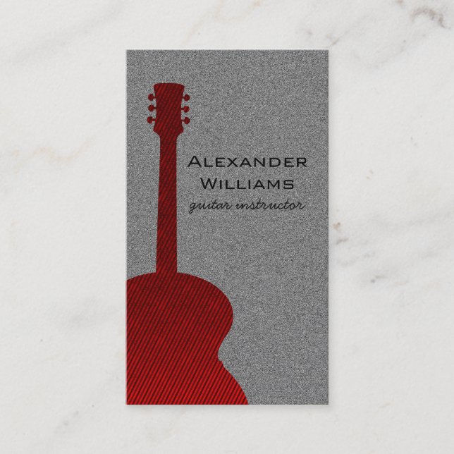 Carte de visite de musique de guitare rayée, rouge (Devant)