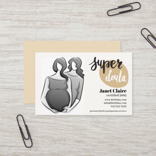 carte de visite de naissance doula (Devant/Arrière en situation)