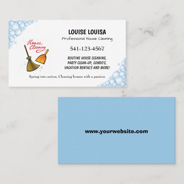 Carte de visite de nettoyage de maison professionn (Devant / Derrière)