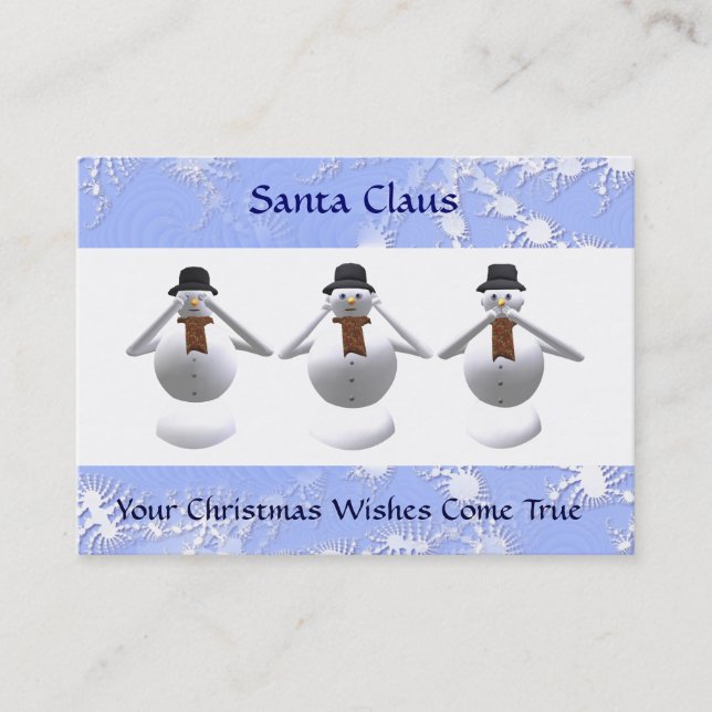 Carte de visite de Noël de 3 bonhommes de neige et (Devant)