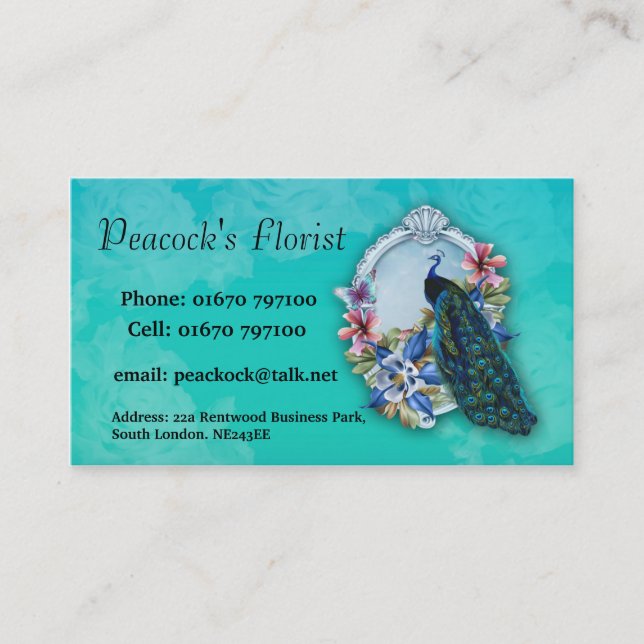 Carte de visite de paon, 3,5" x 2,0", 100 paquets (Devant)