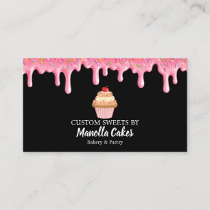 Carte de visite de pâtisserie au cupcake à goutte 