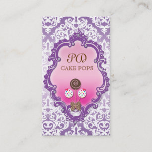 Carte de visite de pâtisseries Rétro Damask rose