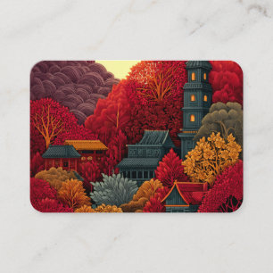 Carte de visite de paysage oriental d'automne roug