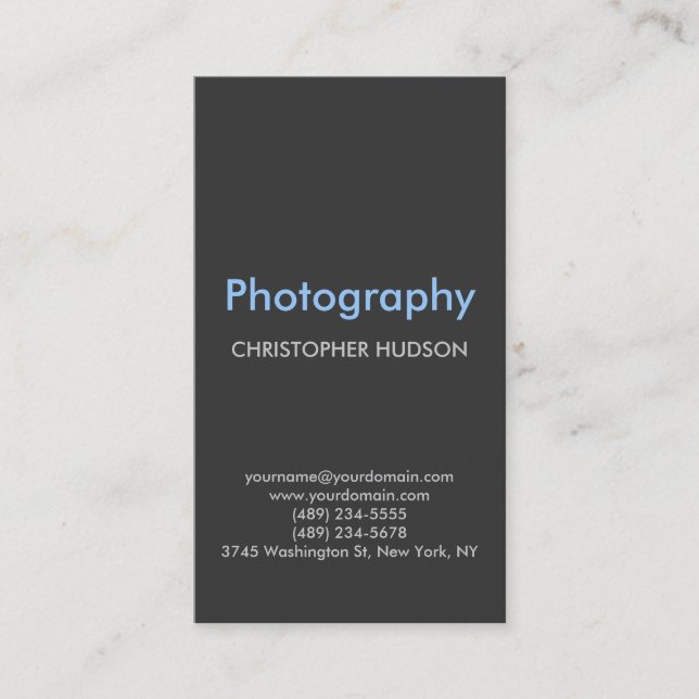 Carte de visite de photographie gris-bleu vertical (Devant)