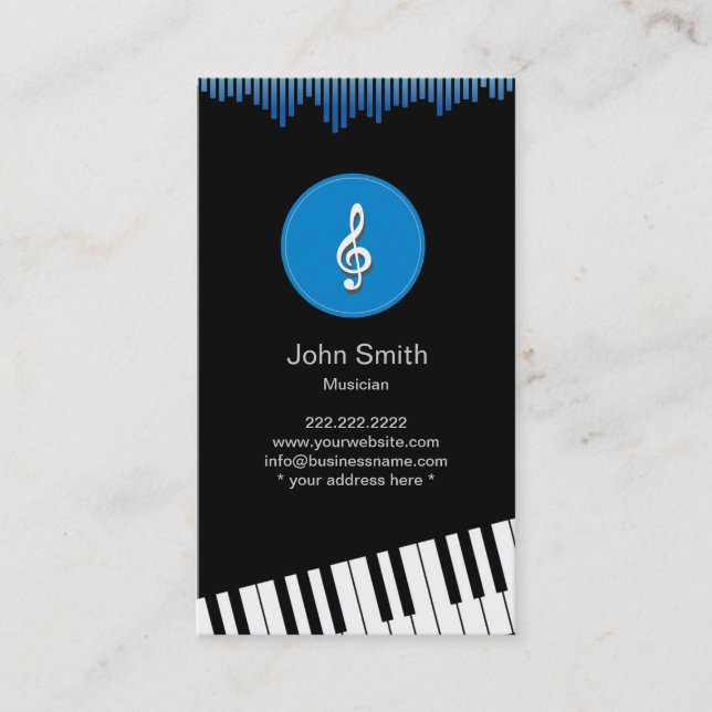 Carte de visite de pianiste/musicien de symbole de (Devant)