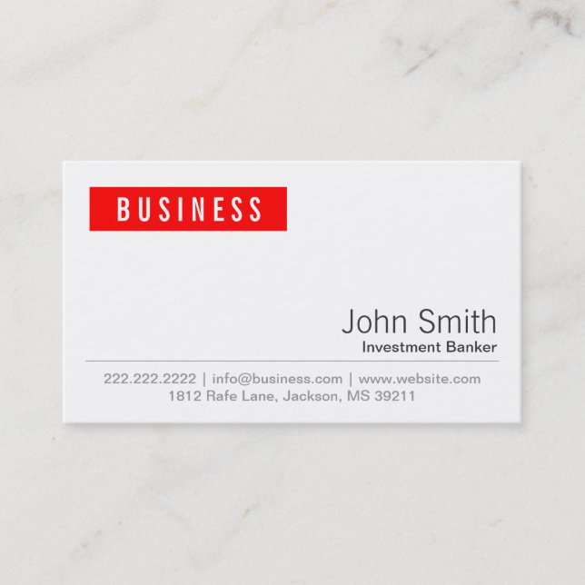 Carte de visite de Red Étiquette Investment Banker (Devant)