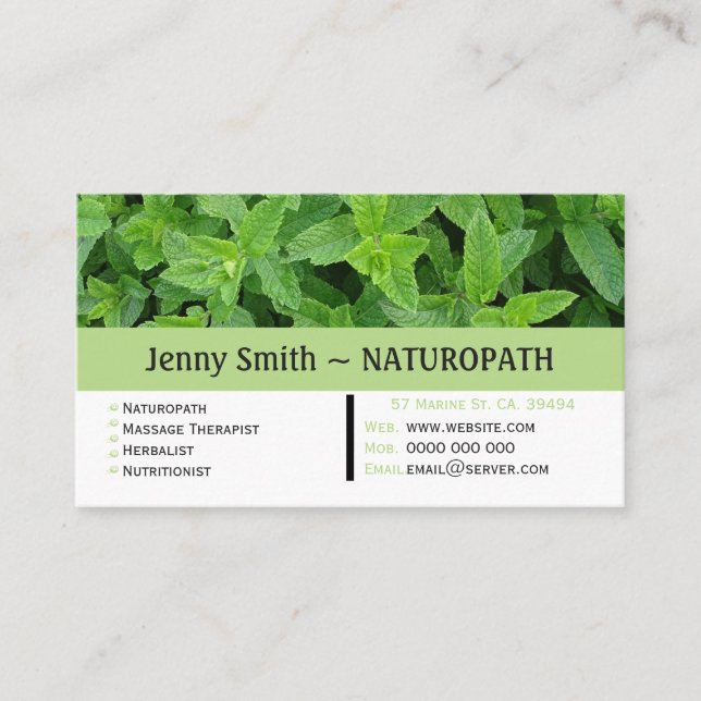 Carte de visite de rendez-vous de naturopathe vert (Devant)