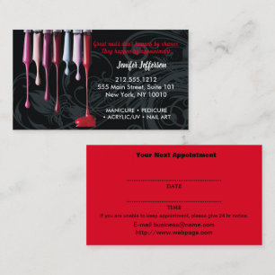 Carte de visite de rendez-vous du salon à ongles
