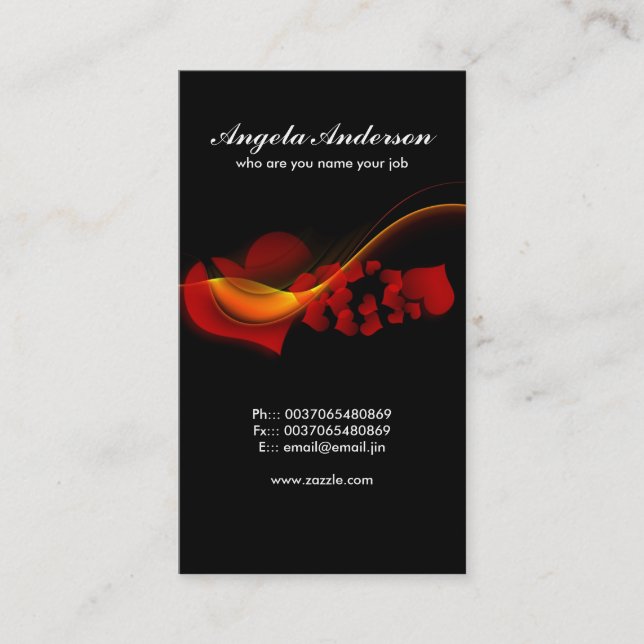 carte de visite de rouge de noir de coeurs d'amour (Devant)