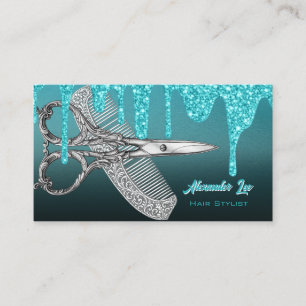 Carte de visite de salon Turquoise Drips Silver Gl