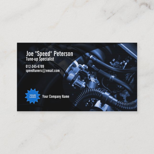 Carte de visite de service de voiture bleu moteur (Devant)