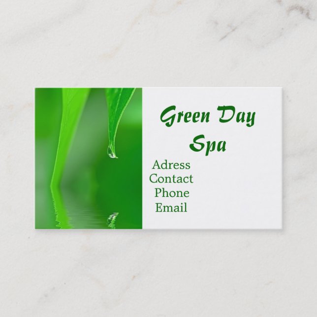 Carte de visite de spa de Green Day (Devant)