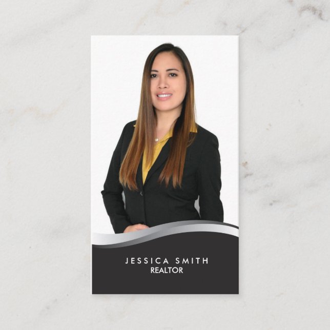 Carte de visite de swoosh en argent immobilier (Devant)