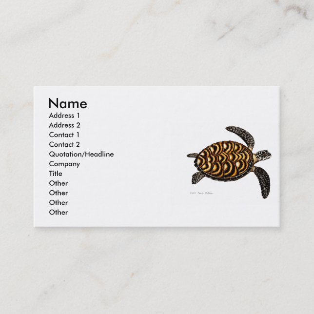 Carte de visite de tortue de mer de Hawksbill (Devant)