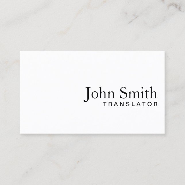Carte de visite de traducteur blanc clair minimal (Devant)