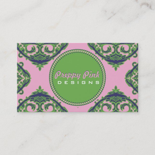 Carte De Visite De très bon goût pâlissez - la damassé rose, verte (Devant)