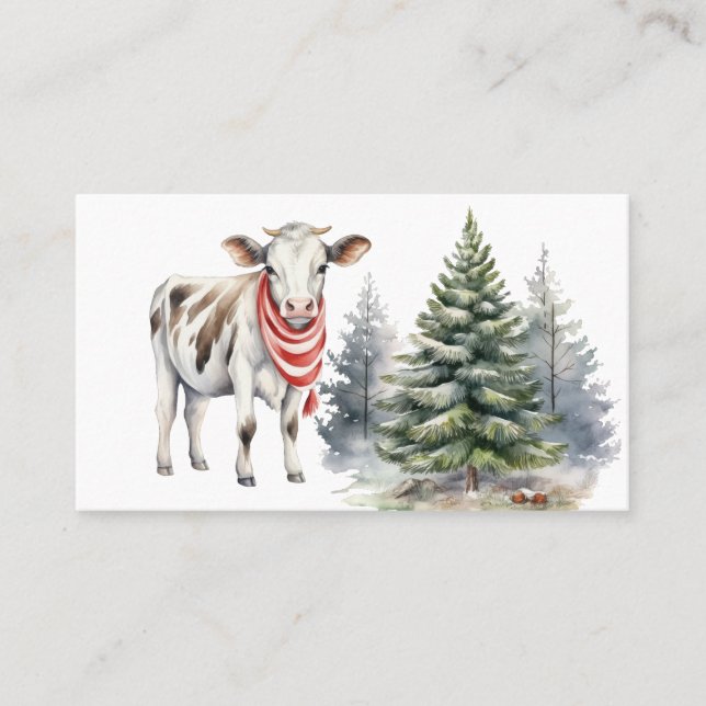 carte de visite de vache avec arbre de Noël (Devant)