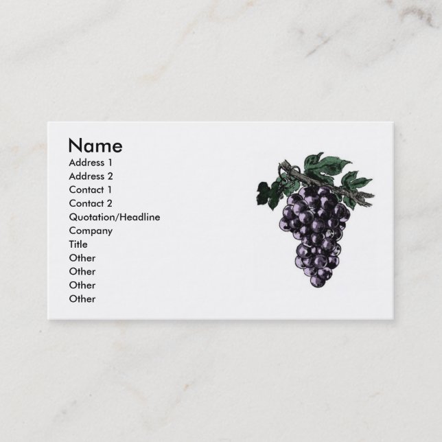 Carte de visite de vignes de raisin (Devant)