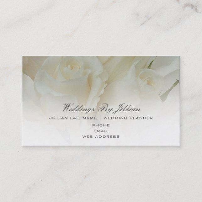 Carte de visite de wedding planner - roses blancs (Devant)