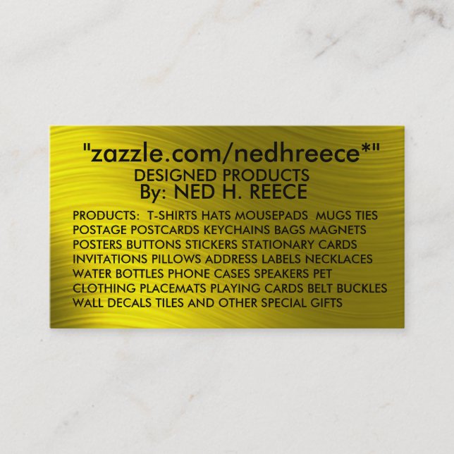 CARTE DE VISITE de zazzle.com/nedhreece*" - (Devant)