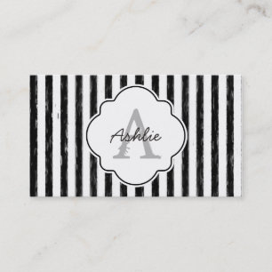 Carte De Visite Décontracté Black Peint Stripes Monogramme et nom