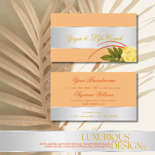 Carte De Visite Décor Argent Peach Joli Fleur Rose Élégant Floral