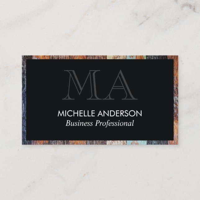 Carte De Visite Décor classique en bois | Monogramme | Professionn (Devant)