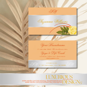 Carte De Visite Décor d'argent joli Fleur Rose avec initiales