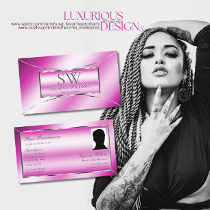 Carte De Visite Décor d'argent rose chatoyant avec monogramme et p