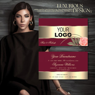 Carte De Visite Décor de Bourgogne or et fleur Rose mignonne avec 