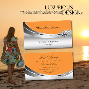 Carte De Visite Décor élégant en argent orange avec diamant brilla