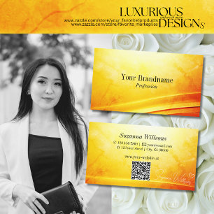 Carte De Visite Décor en marbre jaune orange incurvé avec code QR