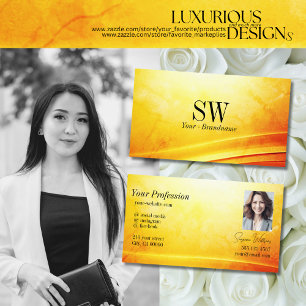 Carte De Visite Décor en marbre jaune oranger arrondi Monogramme P