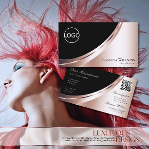 Carte De Visite Décor Rose noir de luxe avec logo et QR-Code