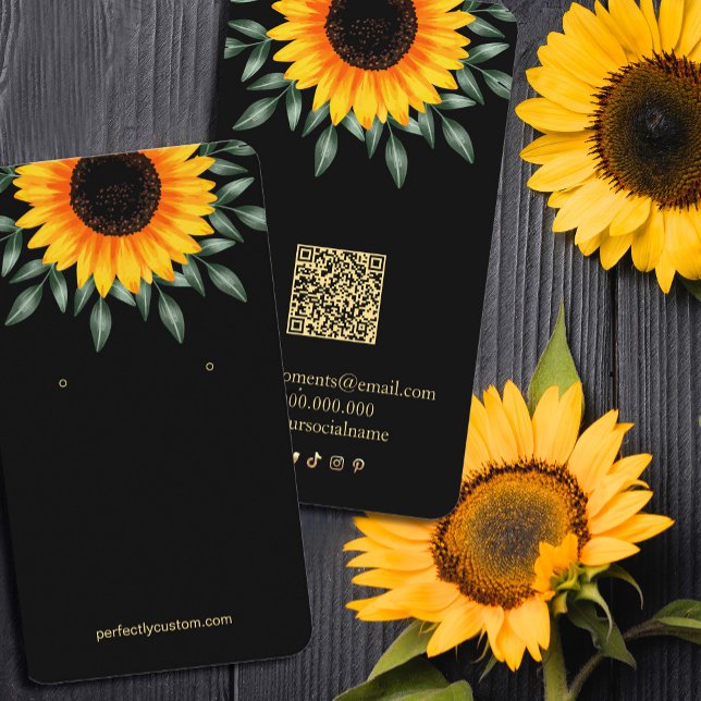 Carte de visite d'écran d'écoute Sunset avec tourn (Sunset Earing Display Business Card with Sunflower Sunset  #sunflowerscard)