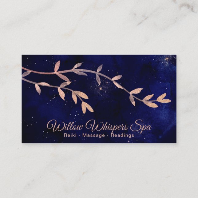 Carte De Visite *~* Deep Blue Night Sky Botanical Willow Branch (Devant)