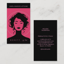 Carte De Visite Déesse moderne maquillage ongles cheveux rose noir