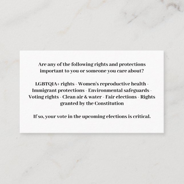 Carte De Visite Défendre la démocratie - Vote Blue (Devant)