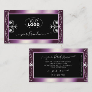 Carte De Visite Défilement noir violet losange losange avec logo
