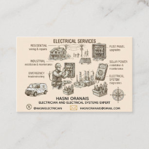 Carte de visite d'électricien de style gravure vin