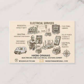 Carte de visite d'électricien de style gravure vin