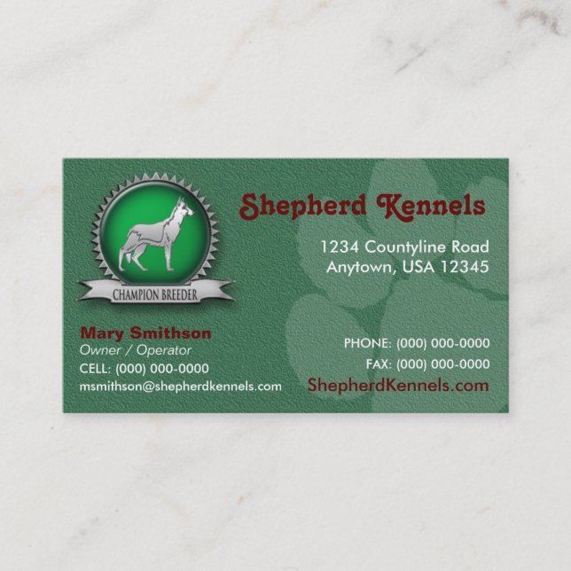 Carte de visite d'éleveur/chenil de berger (Devant)