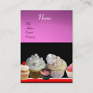 Carte De Visite DÉLICIEUX CUPCAKES DESERT SHOP, violet rose violet