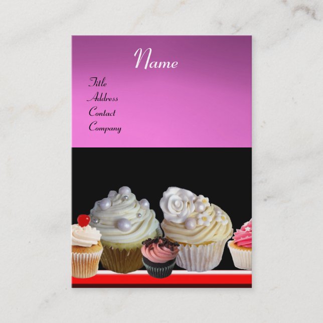 Carte De Visite DÉLICIEUX CUPCAKES DESERT SHOP, violet rose violet (Devant)