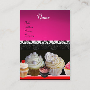 Carte De Visite DÉLICIEUX CUPCAKES DESERT SHOP, violet rose violet