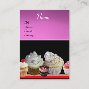Carte De Visite DÉLICIEUX CUPCAKES DESERT SHOP, violet rose violet