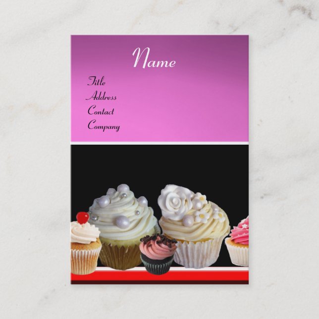Carte De Visite DÉLICIEUX CUPCAKES DESERT SHOP, violet rose violet (Devant)